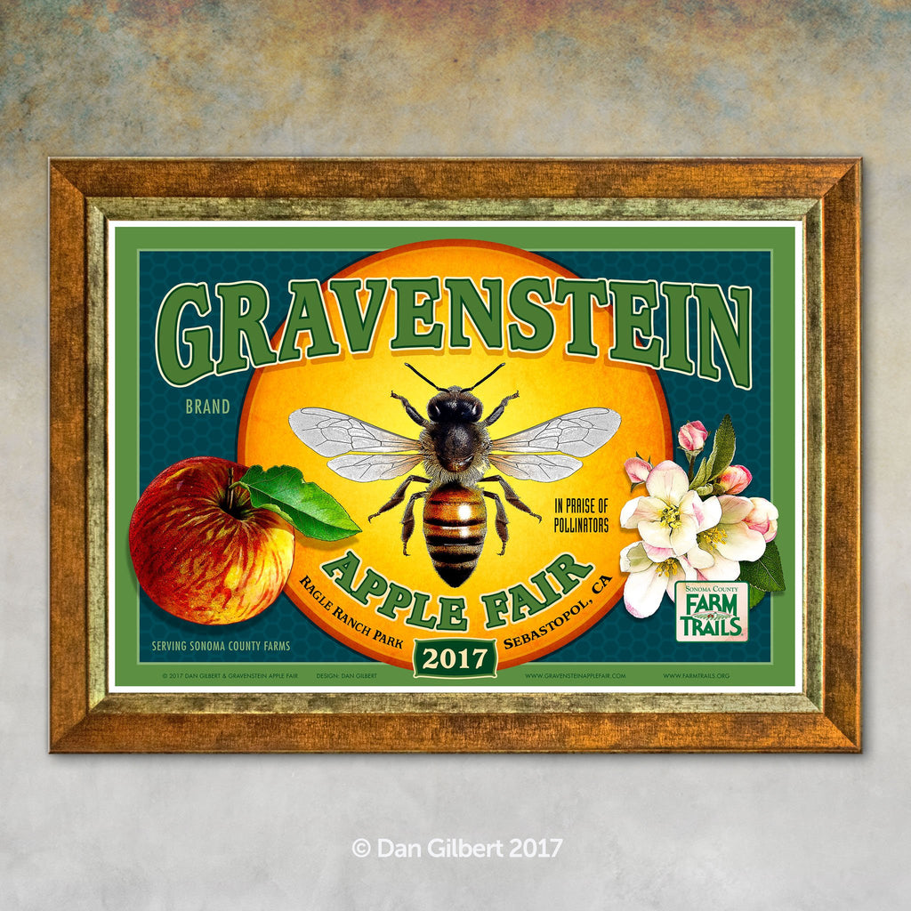 Limited Edition Giclée  - Original Crate Label - Gravenstein Apple Fair 2017 (Honey Bee) - by Dan Gilbert